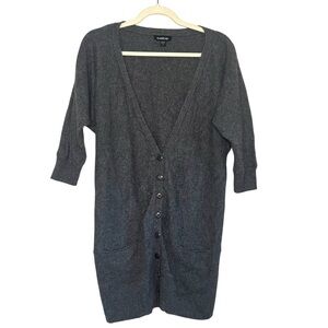 bebe 100% Cashmere Long Line V-Neck Cardigan Sweater Grey Size Medium